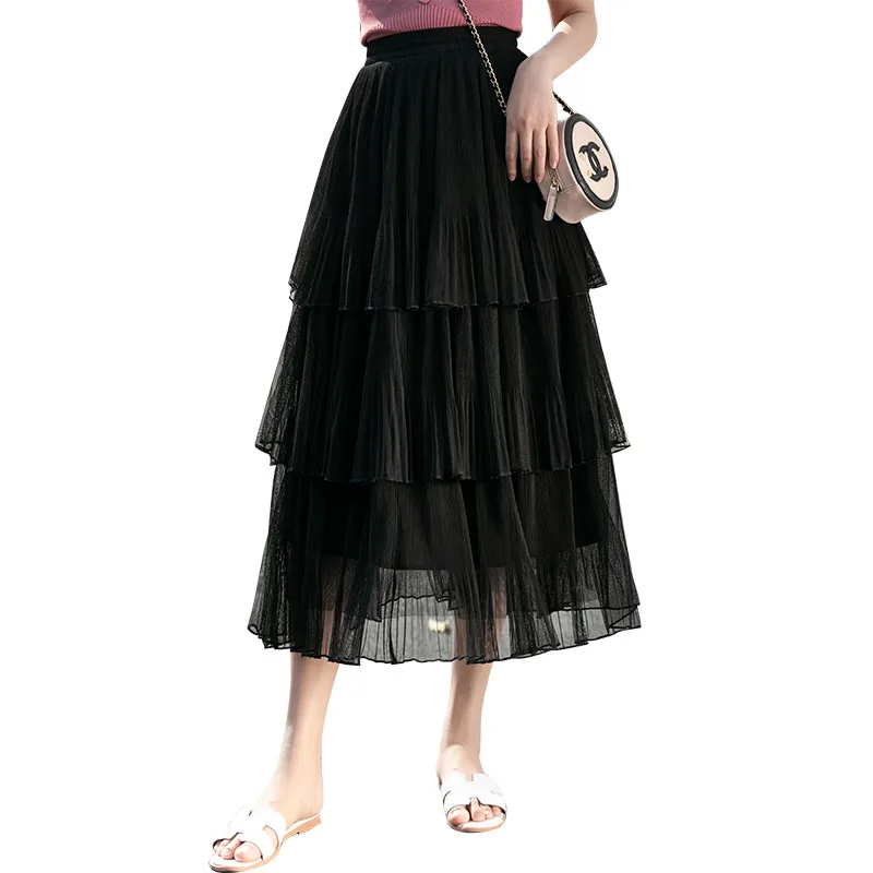 

Skirts Womens Summer 2021 New Woman Mid Skirts Fashion Patchwork Mesh Skirt Breathable A Line Cake Skirts Jupe Femme Faldas
