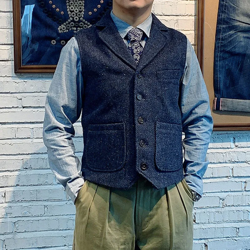 Gilet in Tweed di lana classico Tornado rosso gilet da bavero a spina di  pesce retrò da uomo blu|Vests \u0026 Waistcoats| - AliExpress