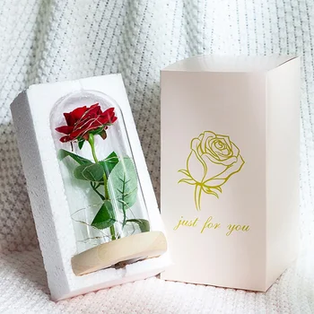 

Beauty And The Beast Red Rose In A Glass Dome With LED Light Wooden Base For Valentine's Christmas Day Gift