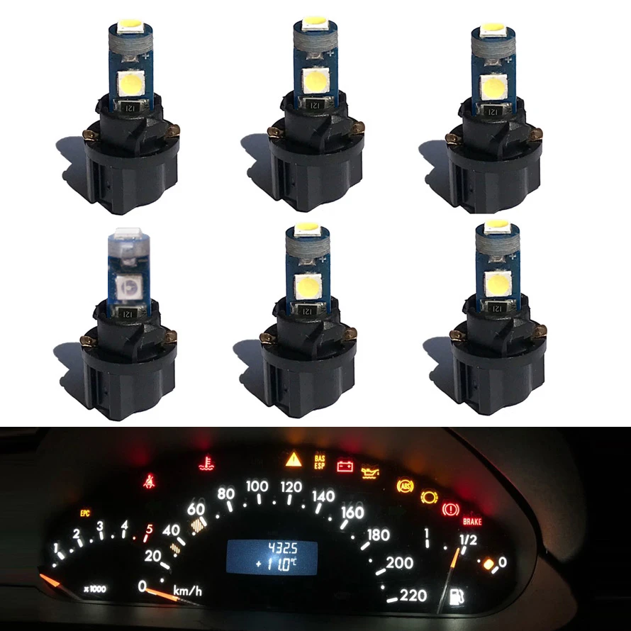 6PCS LED T5 PC74 Socket Lamp Car Dashboard Instrument Panel Light 