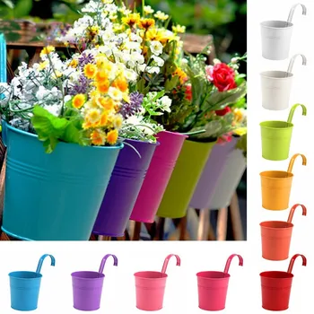 

Flower Pots Outdoor Metal Iron Hanging Balcony Planter 10 Pcs Different Colourful Vase