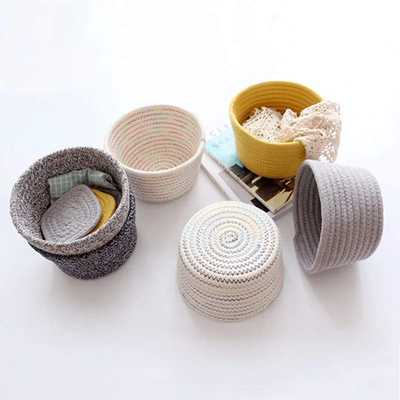 

European Handmade Crafts Hand Weaving Cotton Thread Desktop Sundries Storage Basket panier Fruit Basket Mini Basket Nordic Home