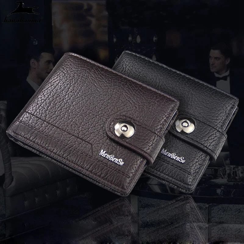 

wallet for men made of natural leather hasp short Men's Wallets Three models male money clip small money bag pocket go purse