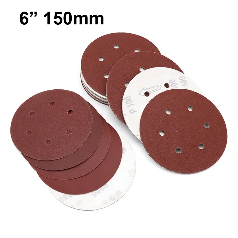 

10pcs 6 Inch 150mm Round Sandpaper Six Hole Disk Sand Sheets Grit 40-800 Hook and Loop Sanding Disc Polishing sheets