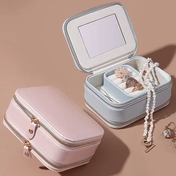 

candy color fashion women luxury jewelry box mini style leather Jewelry Storage Case for Home Travel girl gift 200807-06