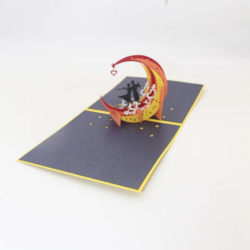  3D Handmade Moonlight Heart Lover Paper Invitation Greeting Cards Wedding Party PostCard Valentine' - 4000314493526