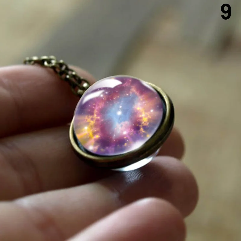 

Droppshiping Solar Galaxy Planet Star Sky Necklace Double Sided Glass Ball Pendant Jewelry d88