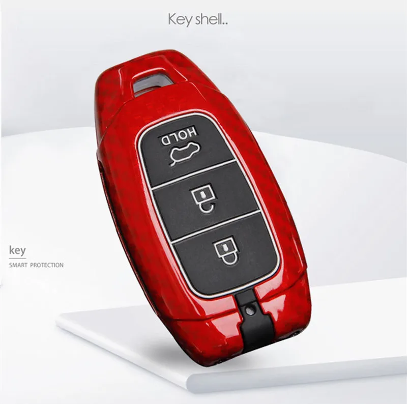 carbon Car Key Case For Hyundai Santa Fe TM I30 Solaris Azera Elantra Grandeur Accent Keychain Holder Protector Cover