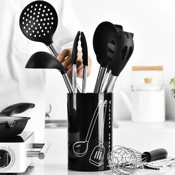 

ADOREHOUSE 9PCS Kitchen Utensils Set Silicone kitchen Cooking Utensils Tools Set Cooking Tools Storage Box Kitchen Accessories