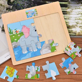 

12 pieces Early Education Puzzle Wooden Puzzle Toys Kids Baby Cartoon Animals Learning Educational Toys for Children Gift