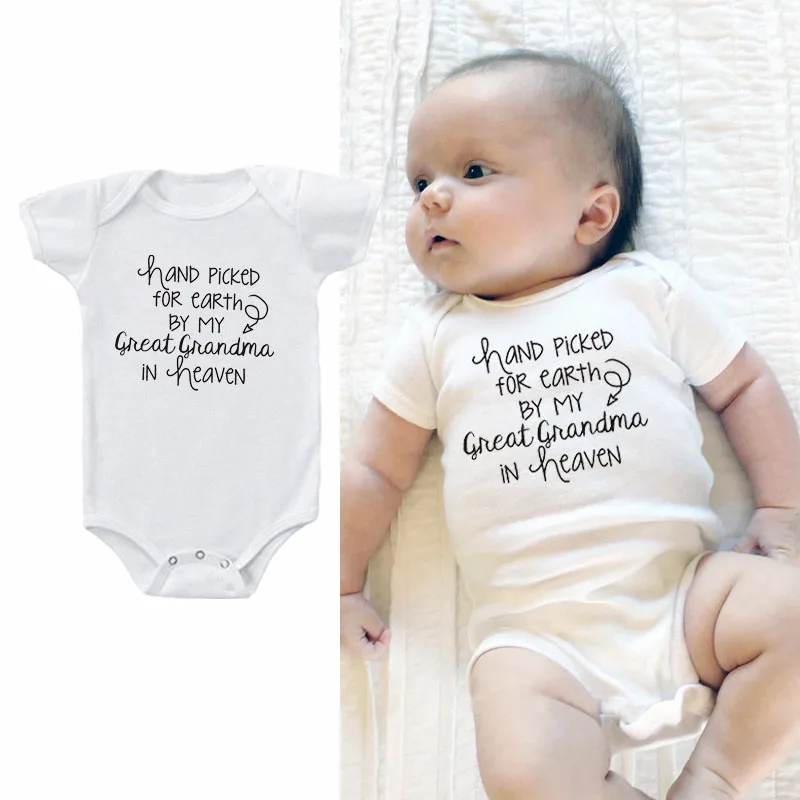 Baby Summer Bodysuits Cotton Newborn Jumpsuit Hand Picked For Earth By My Great Grandma In Heaven Short Sleeve Body Baby Outfits
