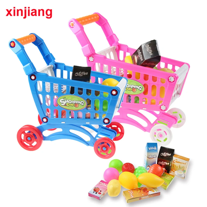 Shopping Cart With Wheels Pretend Play Kitchen Set Food Toys Grocery Trolley  For Kids Supermarket Playset Gifts Toddlers Girls } - Groceries Toys -  AliExpress