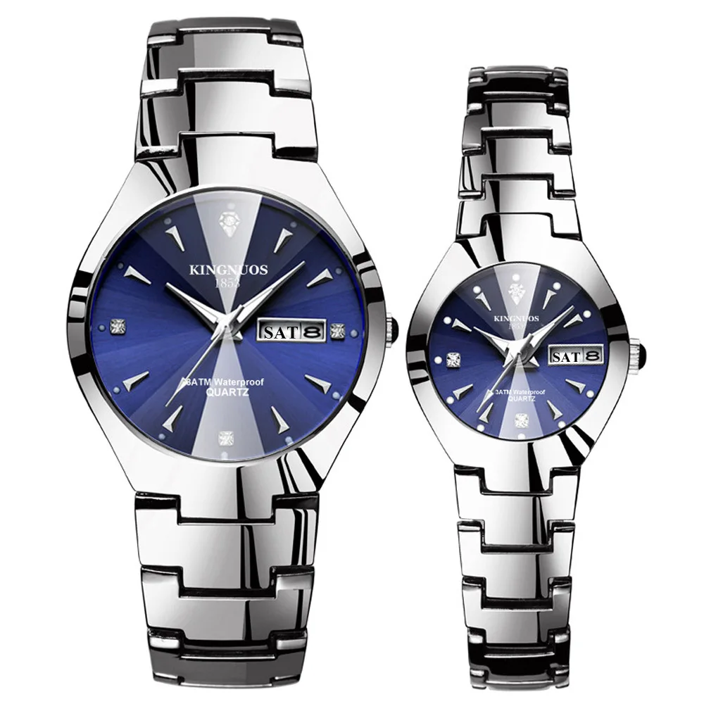 Couple Silver Blue Часы для влюбленных Роскошные Кварцевые наручные часы для мужчин и женщин Hodinky Dual Calender Week steel Saat Reloj Mujer Hombre парные часы - Цвет: Couple Silver Blue