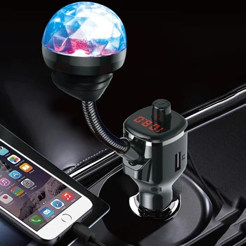 

Multi-function Car Charger MP3 Player Starry Sky Disco Light Bluetooth 5.0 Dual USB Charger Car Atmosphere Light FM Transmitter