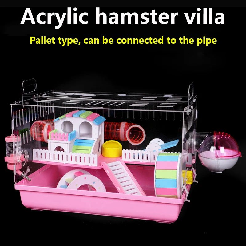 

Tray-style Hamster House Acrylic Oversized Villa Package Guinea Pig Cage Transparent Small Pet Feeding Box With Pipe