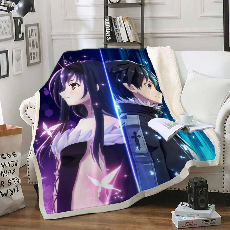 

Sword Art Blanket 3D Print Sherpa Blanket on Bed Kids Girl Flower Home Textiles Dreamlike Style 17