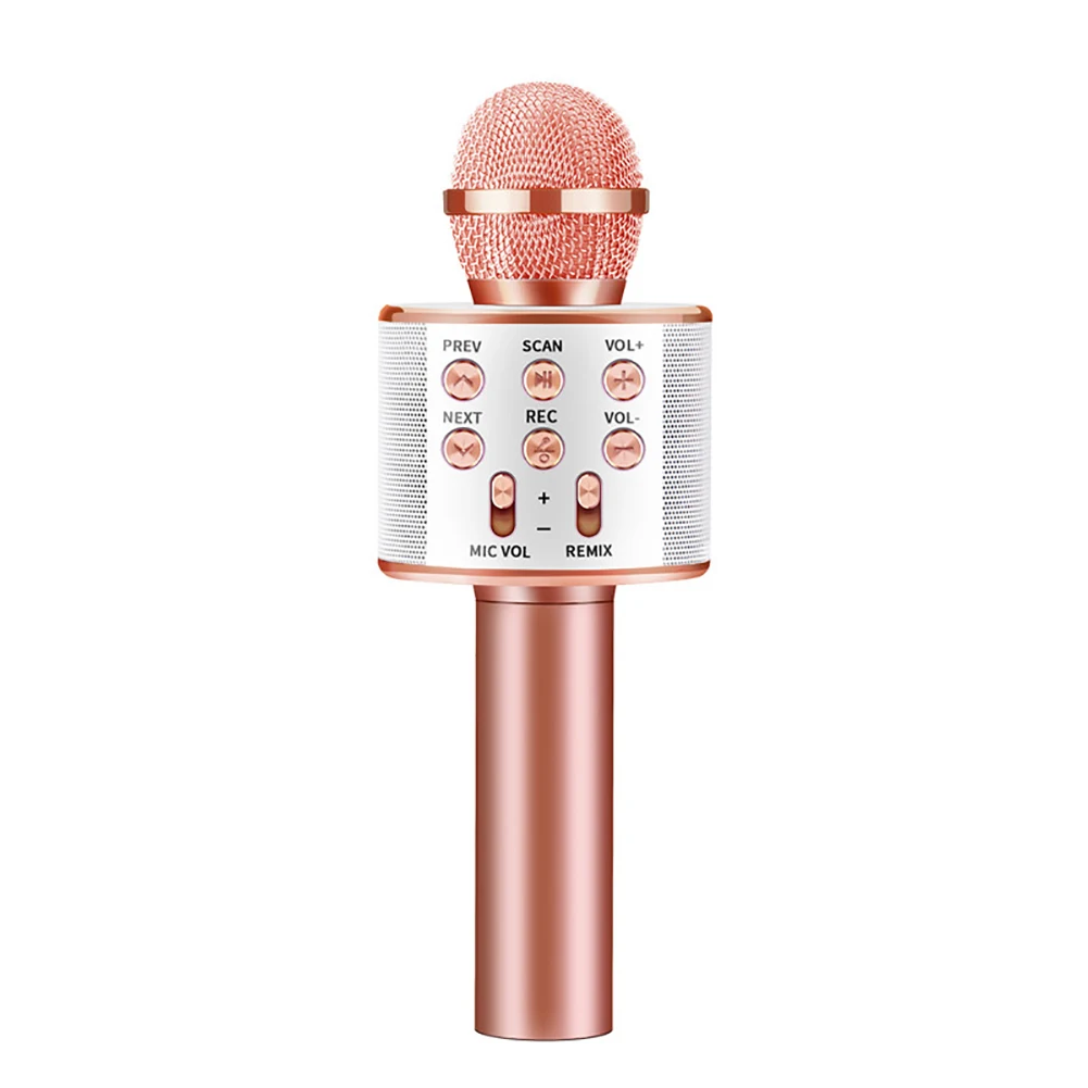 Профессиональный Bluetooth беспроводной микрофон динамик ручной микрофон караоке микрофон музыкальный плеер для вокала, с рекордером KTV микрофон - Цвет: Rose Gold