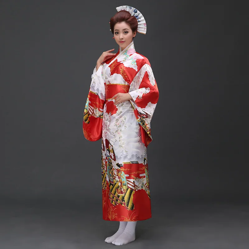 Япония Женщины японский традиционный цветочный принт длинное кимоно сценический костюм маскарадный костюм азиатская одежда сексуальная Гейша юката женщины - Цвет: Red