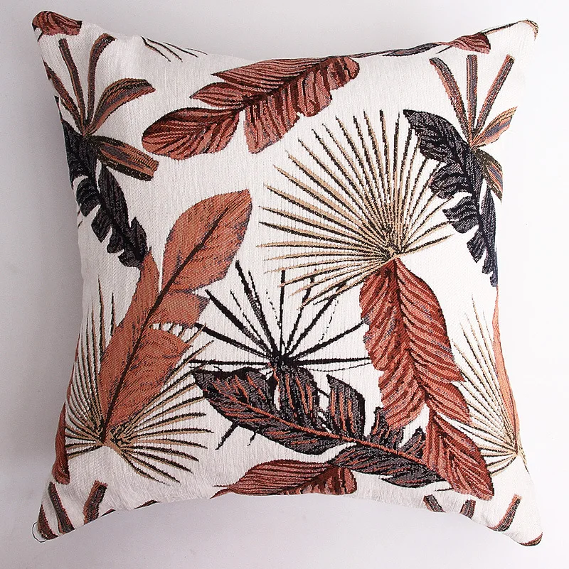 

Chenille Cushion Cover Embroidery Leaves Decorative Throw Pillow Case For Chair Livingroom Bed Home Decor