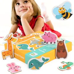 Crianças grande par correspondência quebra cabeça dos desenhos animados animal frutas quebra cabeça de madeira do bebê educação precoce iluminação brinquedo