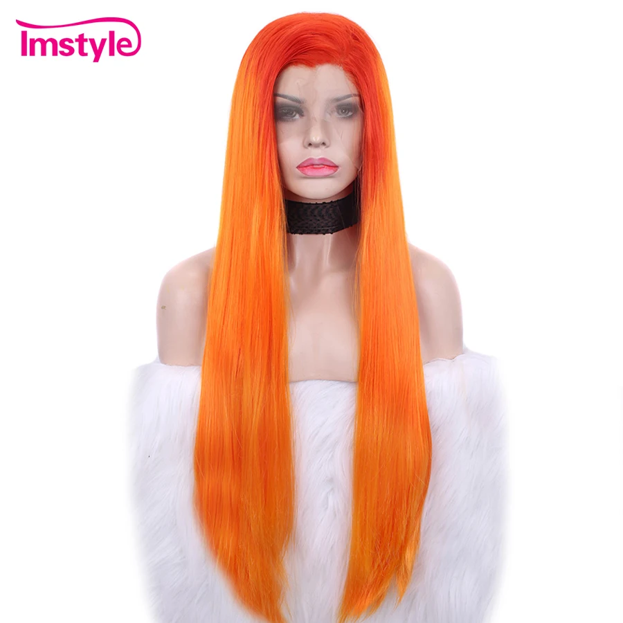 Imstyle Длинные оранжевые парики для женщин прямые синтетические на кружеве