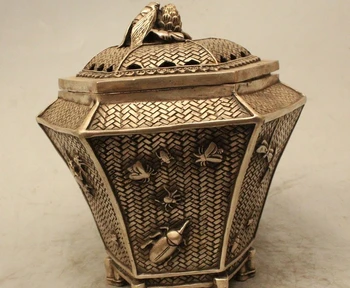 

6" Marked Chinese Dynasty AA Silver cicada insect Incense Burner Censer