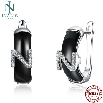 

INALIS White Color/Black Color Ceramics Stud Earrings English Letter N Shape Earrings For Women Girl Gift