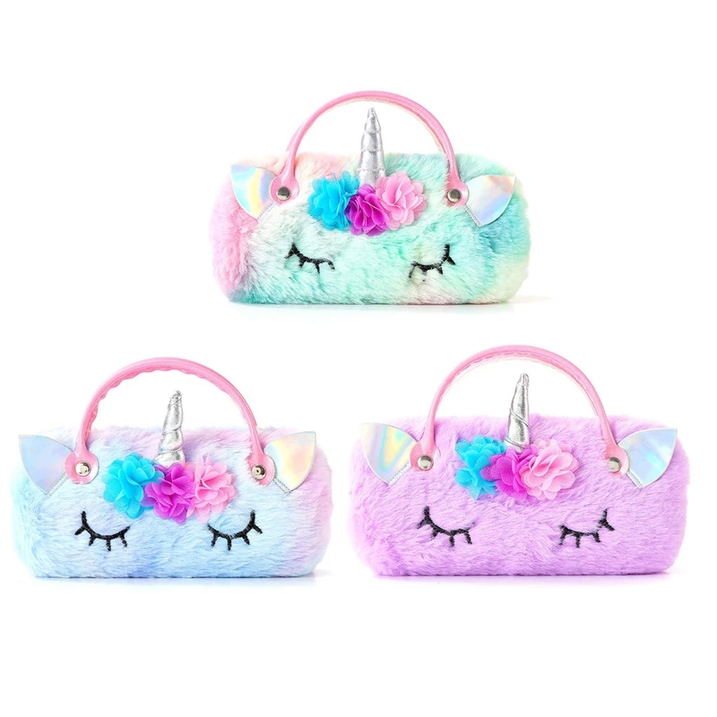 Fluffy Faux Fur Unicorn Eyeglass Hard Shell with Handle