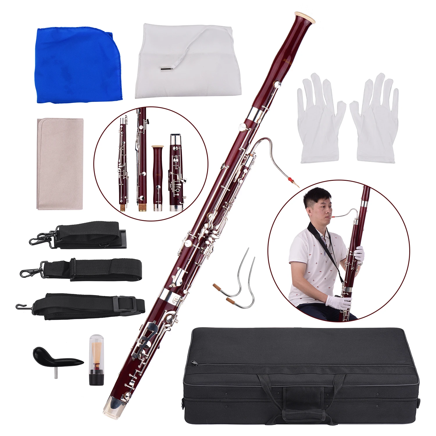 Muslady Профессиональный Bassoon C Ключ клен корпус купро никель посеребренные ключи духовой инструмент с тростниковыми перчатками