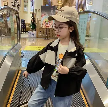 

Kid's autumn new style korean stitching color casual coat zipper jacket