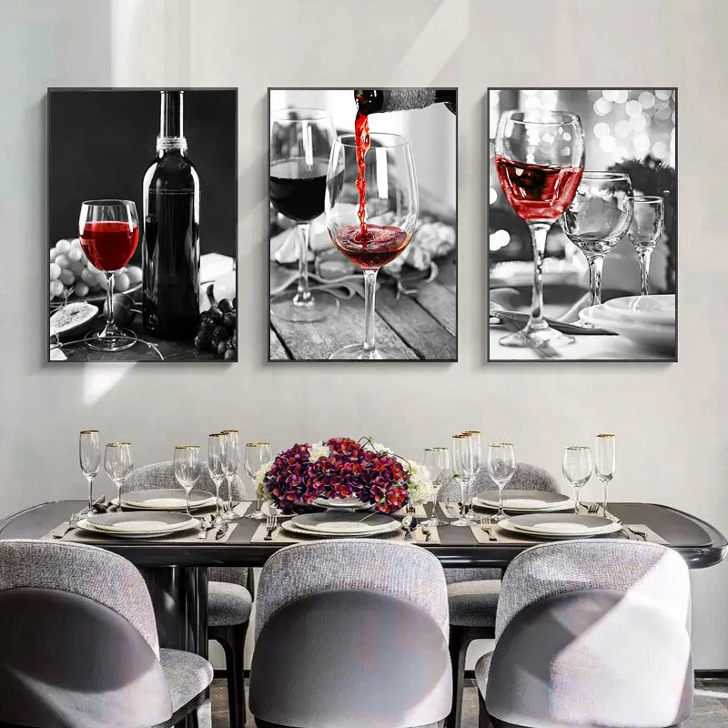 

Red Wine and Bottle Poster In The Kitchen Drink Food Canvas Painting HD Wall Art Picture Dining Room Restaurant Decor Art