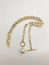 Necklaces Link-Chain Jewelry Cuban-Collars Punk Curb Women Lariat Simulated-Pearl-Pendant