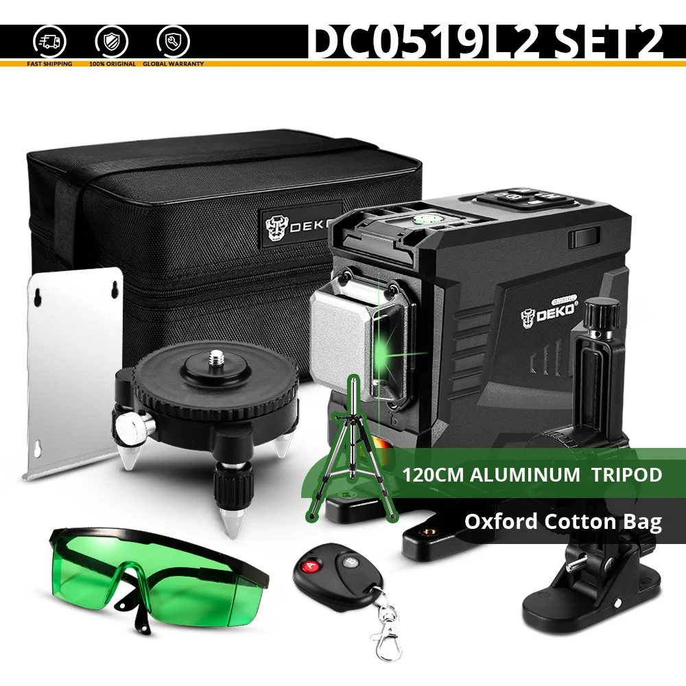 DEKO DC0519L2 12 линий 3D зеленый светильник Горизонтальные и вертикальные линии лазерный уровень с пультом дистанционного управления, высокая точность, самонивелирующийся - Цвет: DC0519L2 S2