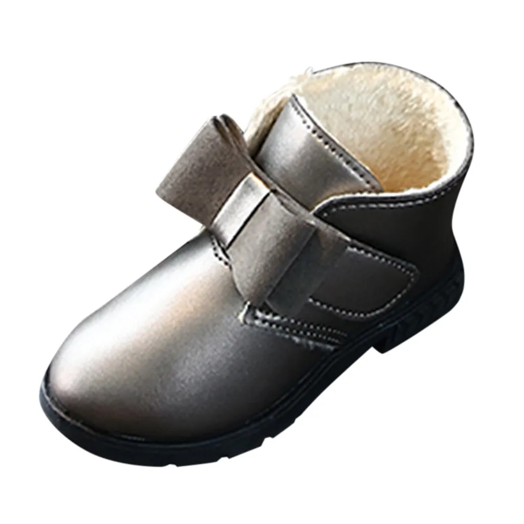 Обувь принцессы для девочек; сезон осень-зима; однотонные теплые хлопковые плюшевые ботинки с бантом для малышей; детская обувь; Sapato bota infanti - Цвет: Серый