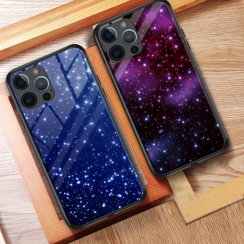 Чехол со звездами для Iphone 11 12 чехол из закаленного стекла жесткая задняя крышка