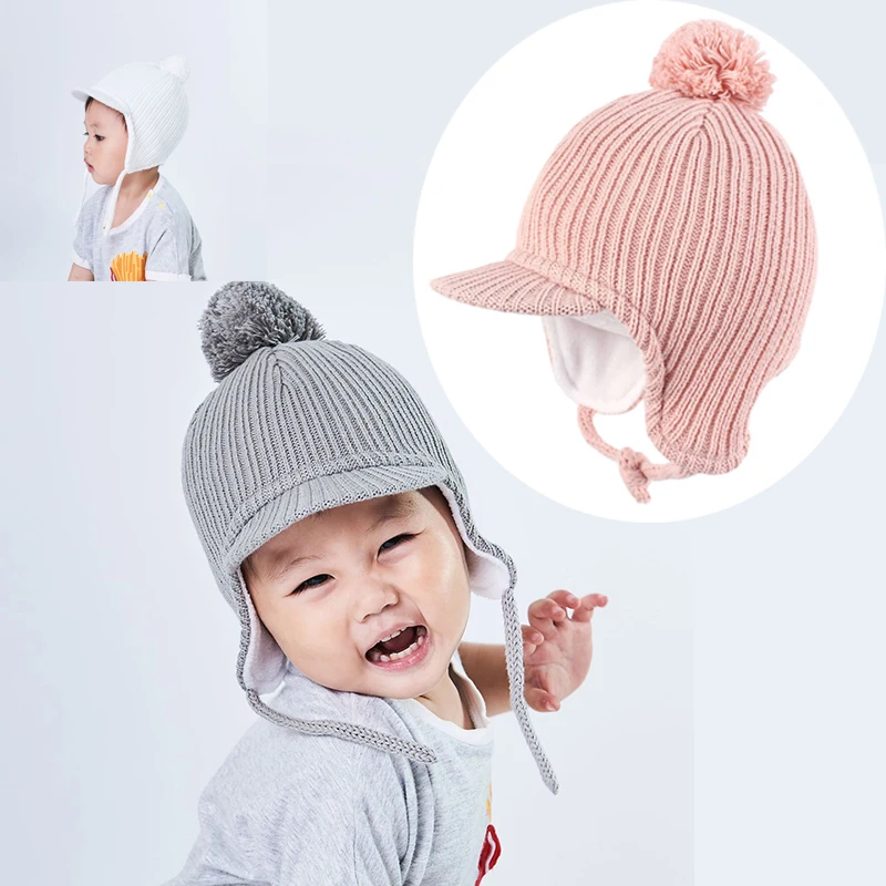 

2019 autumn and winter models plus velvet baby hat ducklings knit hat plus cashmere warm earmuffs hat