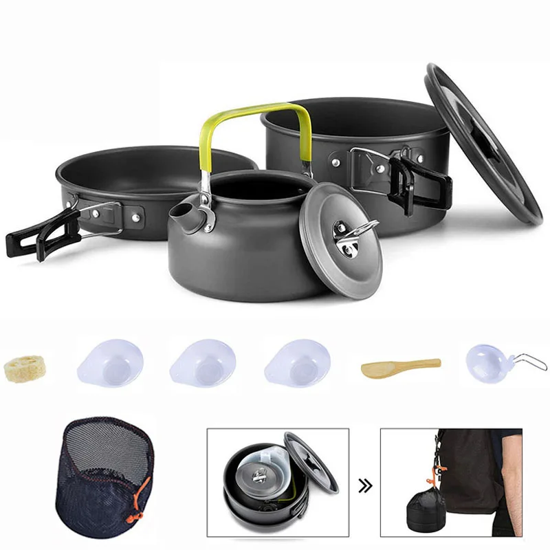Portable Camping Cookware Water Kettle Pan Pot Bowl Cup Alumina Cooking Kits Tableware Utensils Hiking Picnic Camping Equipment|Outdoor Tablewares| - AliExpress