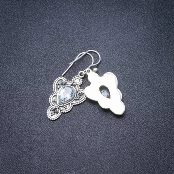 

Natural Blue Topaz Handmade Unique 925 Sterling Silver Earrings 1.5" Y3662