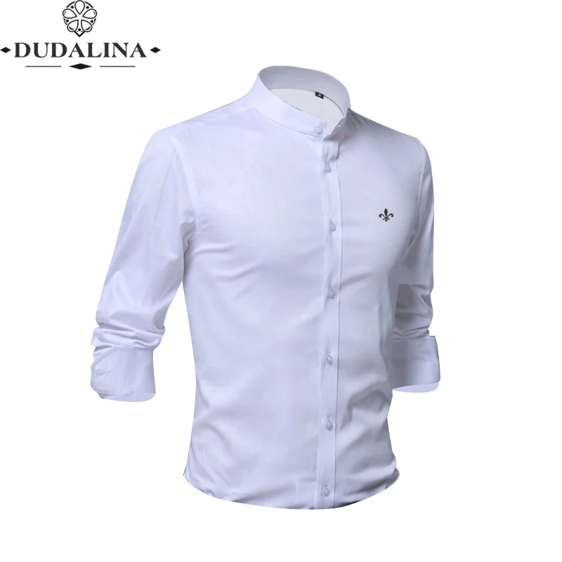 100% хлопок вышитые модные Blusa Camisa Social Masculina Dudalina длинный рукав Slim Fit рубашка мужская одежда с цветочным принтом белый мужской