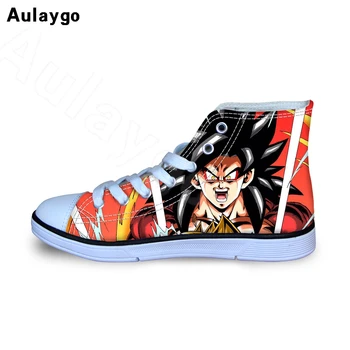 

Aulaygo Both Side Painted Anime Dragon Ball Z Print Kids High-top Canvas Shoes Cool Super Saiyan Son Goku Casual Sneaker Flats