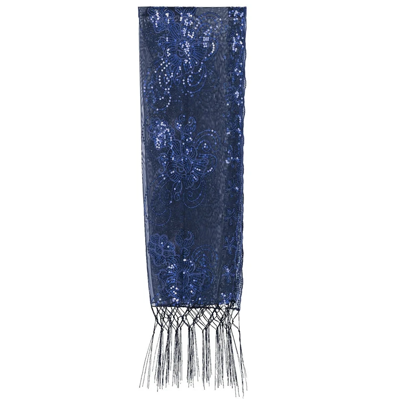 Navy Blue Женское Ретро винтажное блестящее свадебное платье 1920 s, накидка, шаль, прозрачная сетка с бахромой на подоле, блестящая вечерняя накидка - Цвет: Navy Blue