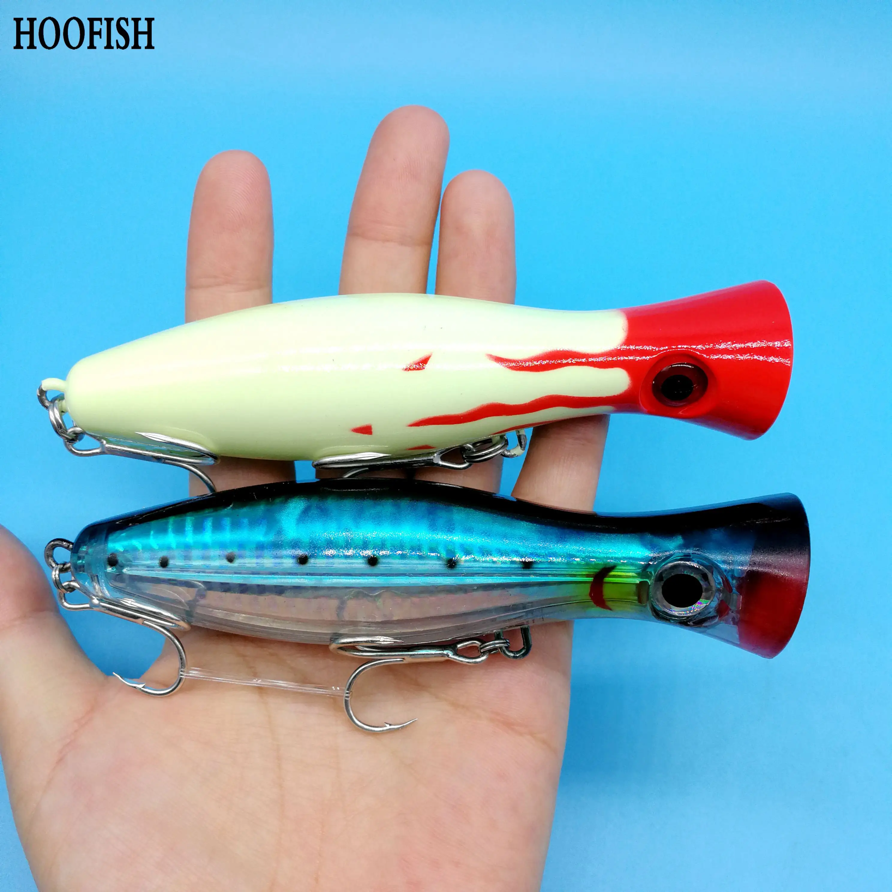 

HOOFISH 2PCS/LOT Big game popper lure topwater surface lures 40g/12cm 4colors deep sea fishing bait hard lure fishing tackle