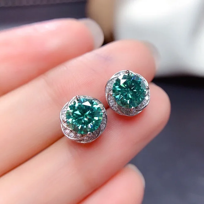 

Elegant Round Cut Blue Green Gems Crystal Stud Earrings Natural Zircon Cocktail Party Women's Earrings Bridl Gifts Fine Jewelry