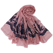 

2022 Spain Fashion Stitch Floral Viscose Shawl Scarf From Indian lady HIgh Quality Warm Pashmina Hijabs and Wraps Muslim Sjaal