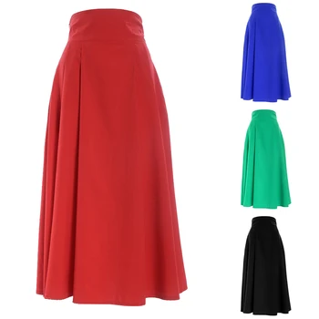 

New Ladies Elegant High Waist A Line Wild Street Flared Skirt Fashion Commute Solid Color Long Pleated Skirts with Pocket