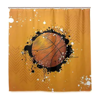 

Unique Shower Curtain Basketball and Paint Splashes On Abstract Grungy Background Sport Theme Eco-Friendly with 12 Hooks in