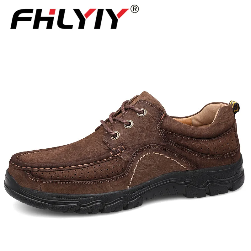 Fhlyiy/Новинка; брендовая мужская обувь; натуральная кожа; повседневная обувь; высокое качество; Рабочая обувь; летние туфли типа мокасин из телячьей кожи; кроссовки; размер 47 - Цвет: Dark Brown  lace-up
