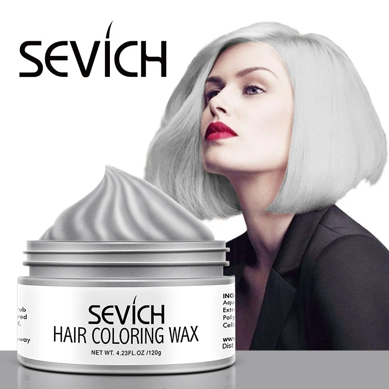Sevich Temporary Hair Color Wax Men Diy Mud One-time Molding Paste Dye Cream Hair Gel for Coloring Styling 120g Silver Grey temporary hair color wax