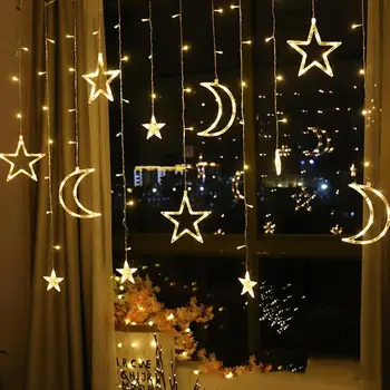 

Moon Star LED Curtain Lamp Fairy String Neon Light Xmas Festival Wedding Bedroom Home Decor Holiday Lights 220v Fairy Light