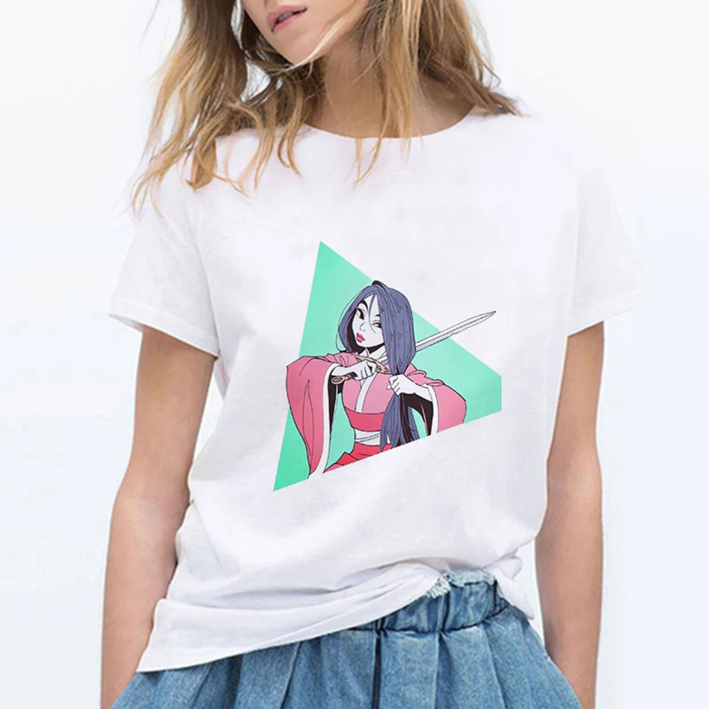 

Ladies summer casual short sleeves t shirt Fashion Princess Mulan Printing Harajuku Funny Streetwear Vintage